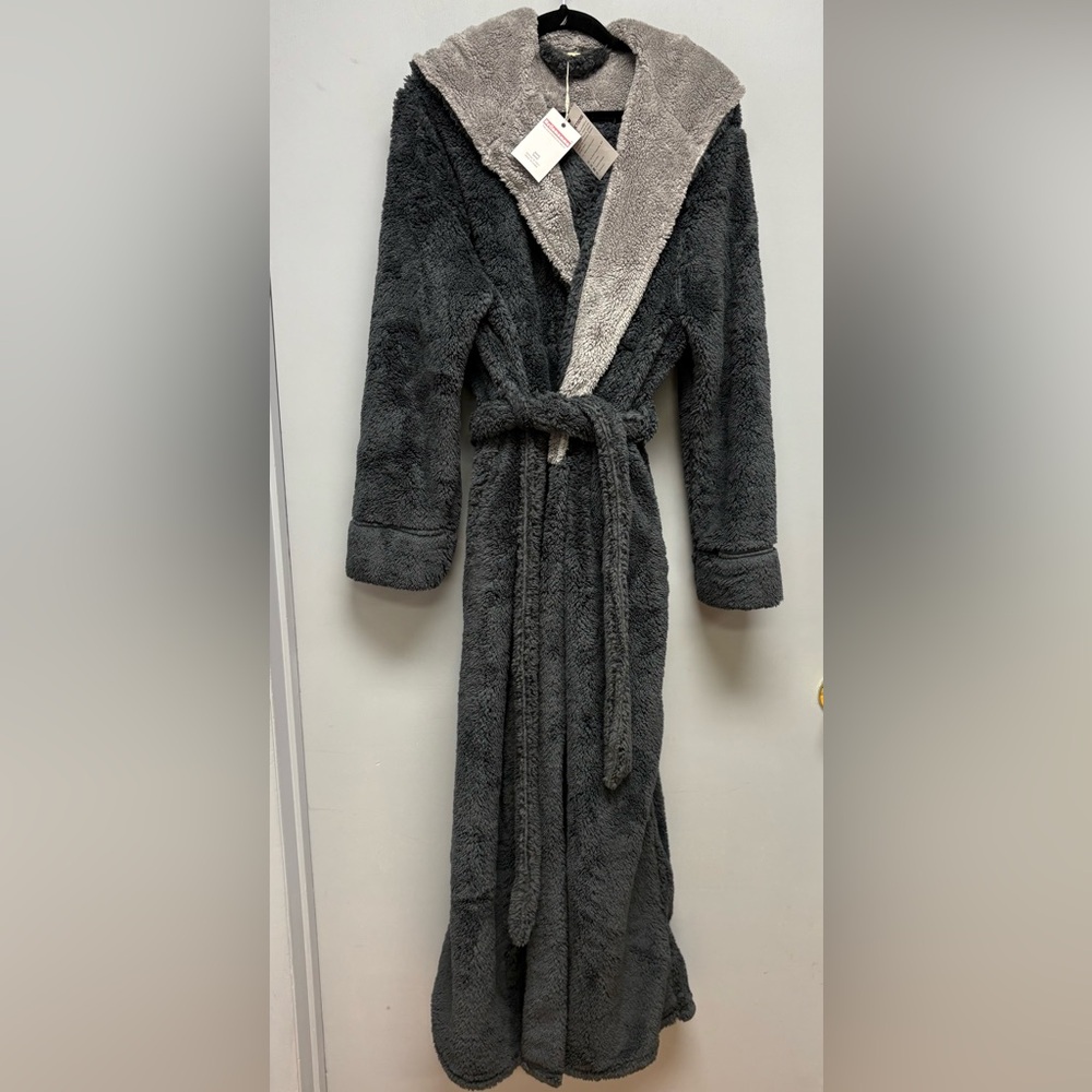 Hellomamma Sherpa Fleece Hooded Robe Charcoal Gray NWT Size XL